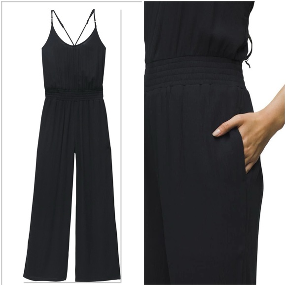 prAna Fernie Wide Leg Jumpsuit Swim Cover Up Black Size XL NWT - Picture 2 of 9